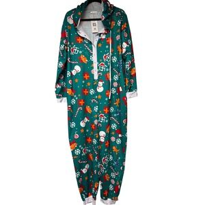 Ekouer Christmas Snowman Gingerbread Candy Cane‎ Hooded Pajamas Jumpsuit XL
